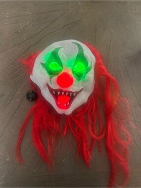 Light-Up Creepy Clown Mask with Red Hair